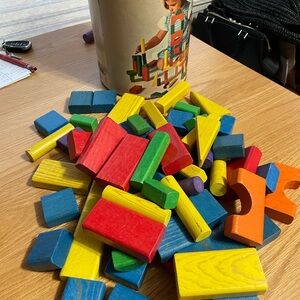 Vintage Playskool Wooden Building Blocks Set